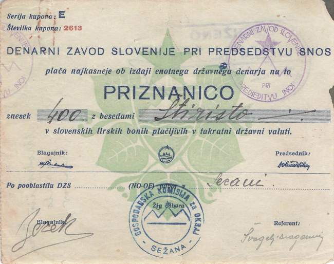 400 Lira Slowenien 1944  Partisanen